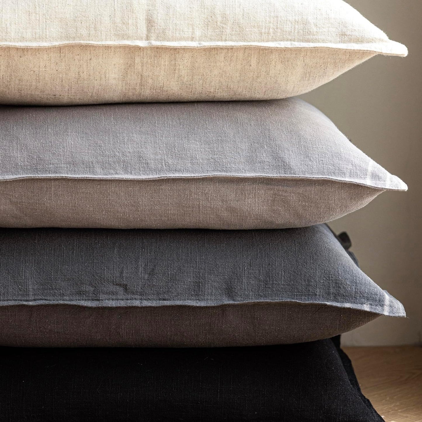Decorative Linen Soild Throw Pillow Covers Soft Accent Cushion Case / 18 x 18 / Black / Set of 2
