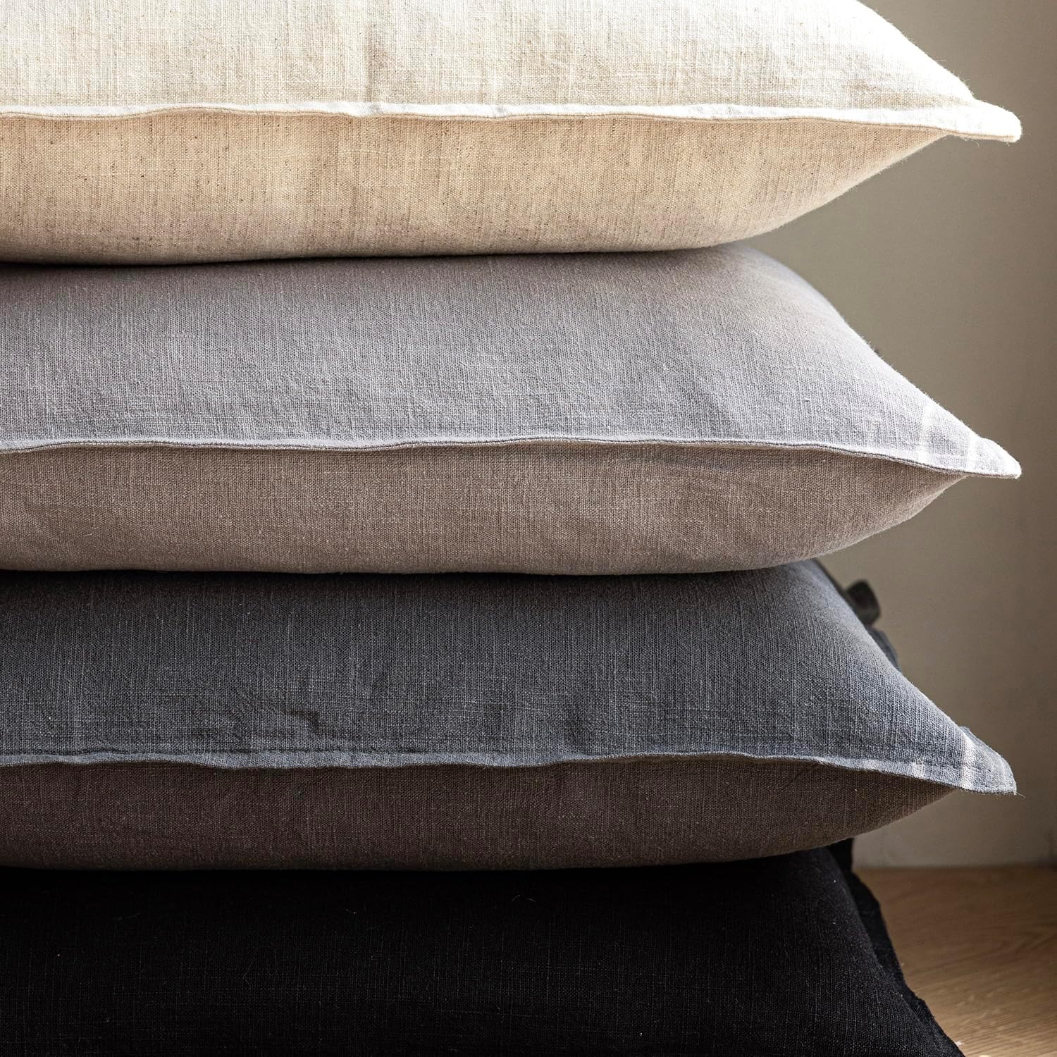 Decorative Linen Soild Throw Pillow Covers Soft Accent Cushion Case / 18 x 18 / Black / Set of 2