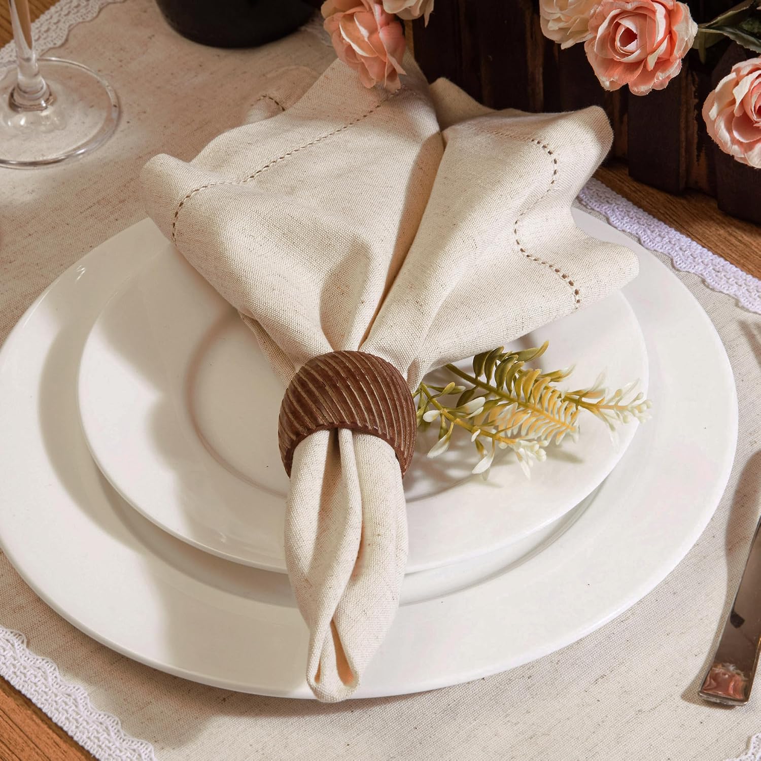 FINGERCRAFT Hemstitch Cloth Napkin Cotton, 20x20 Inch, 12 Pack, Ivory | Premium high GSM cotton, large size & generous