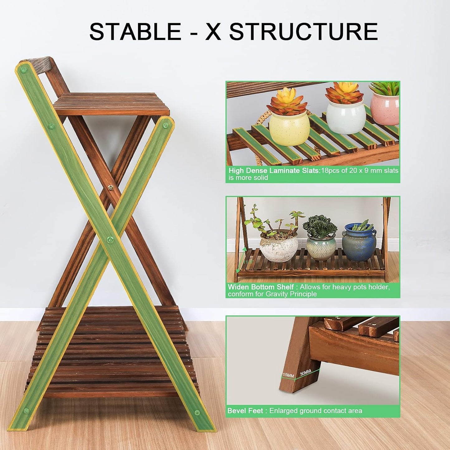 Indoor Plant Stand Shelf for Multiple Plants Hanging 2 Tier Wood | Outdoor Flower Pot Stand Holder with Planter Hanger