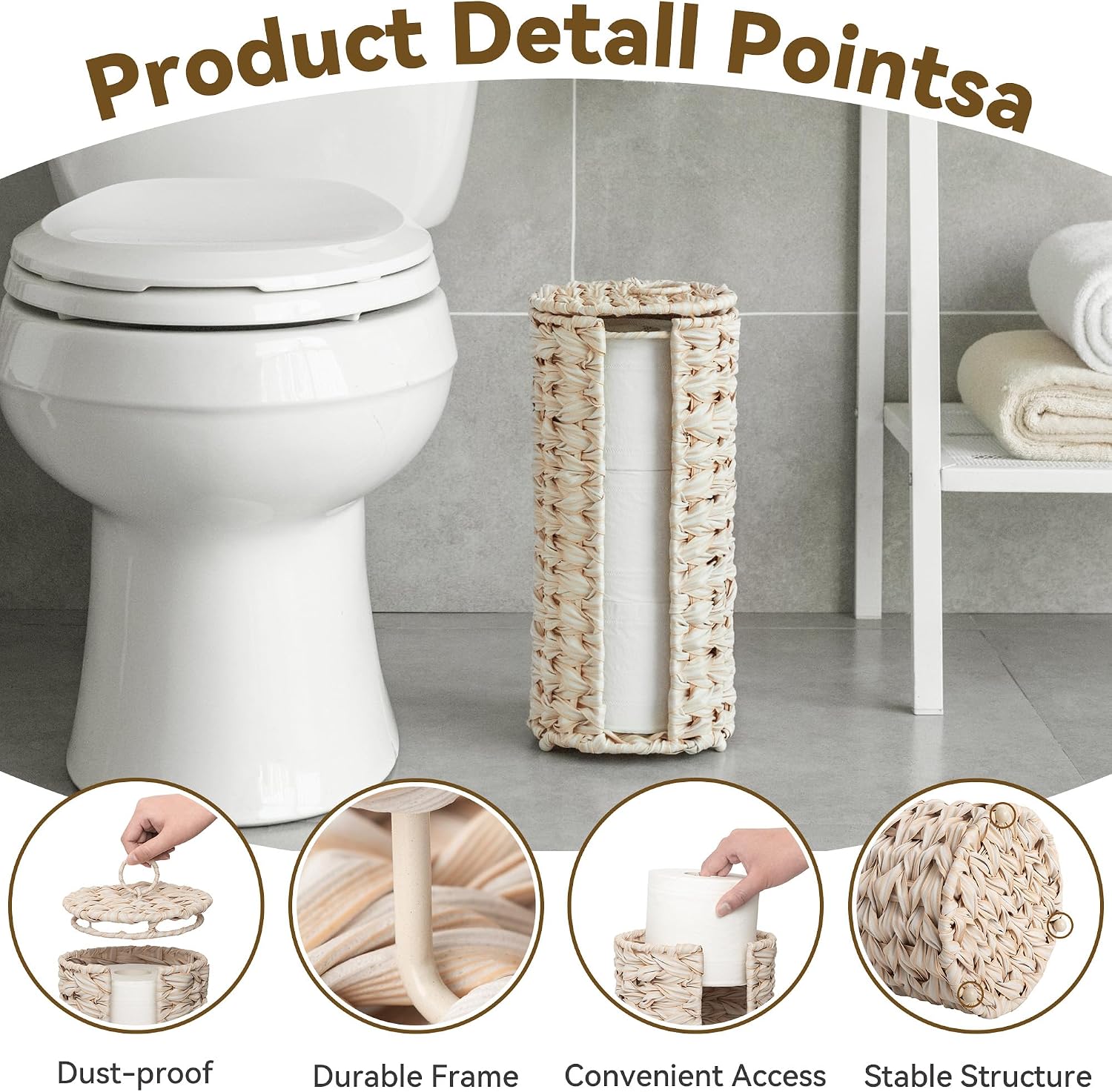 GRANNY SAYS Wicker Toilet Paper Holder Basket, Toilet Paper Storage Holder | Bathroom Toilet Paper Holder Stand, Woven