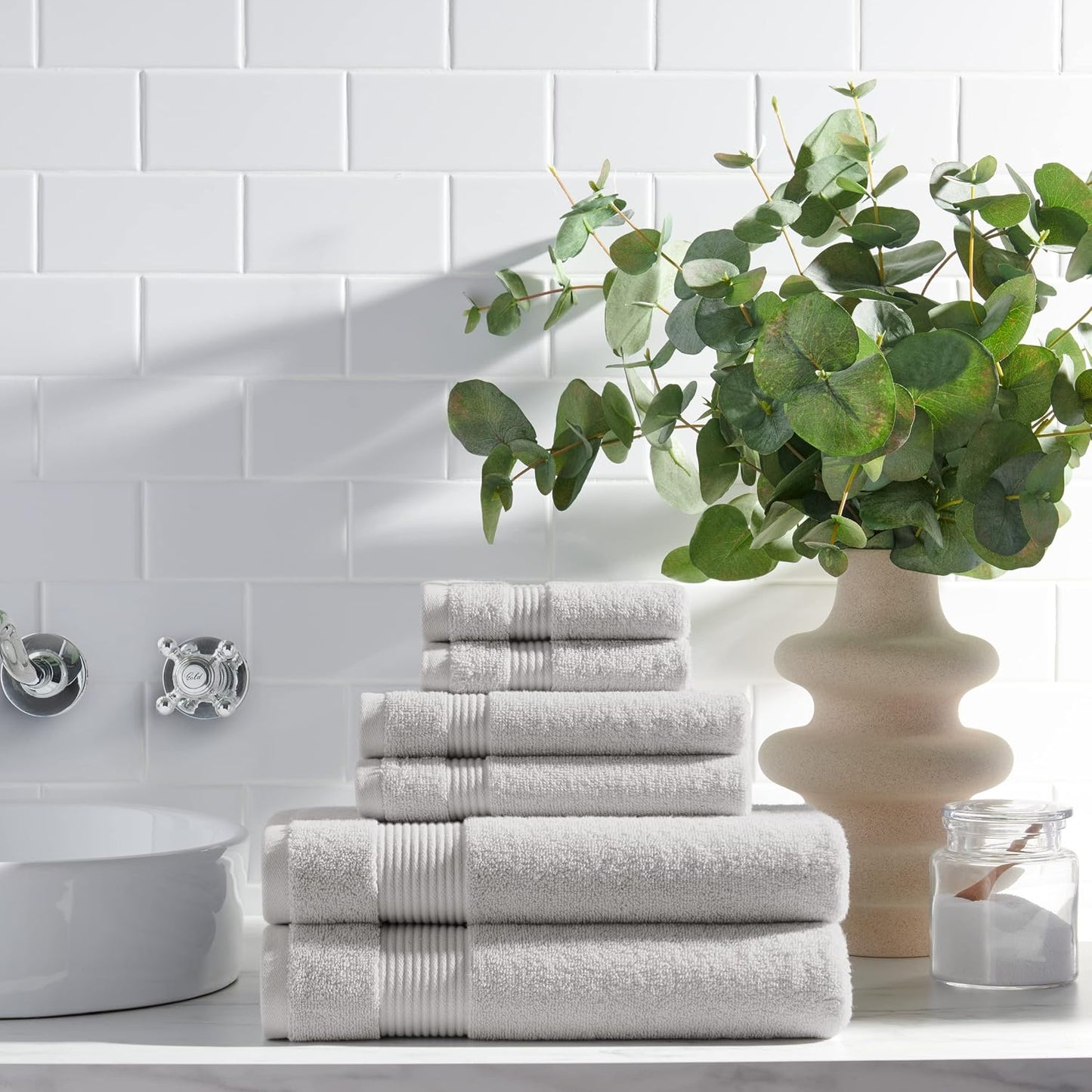 Arkwright Solid 6 Piece Bath Towel Set, 100% Cotton 600 GSM Soft Absorbent Bathroom Towels for Hotel, Spa or Vacation