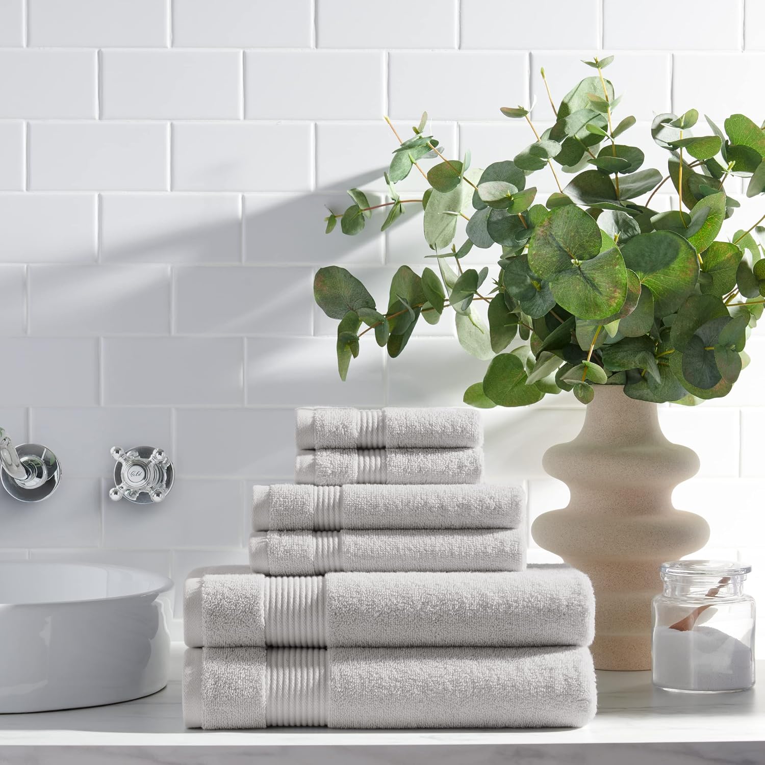 Arkwright Solid 6 Piece Bath Towel Set, 100% Cotton 600 GSM Soft Absorbent Bathroom Towels for Hotel, Spa or Vacation