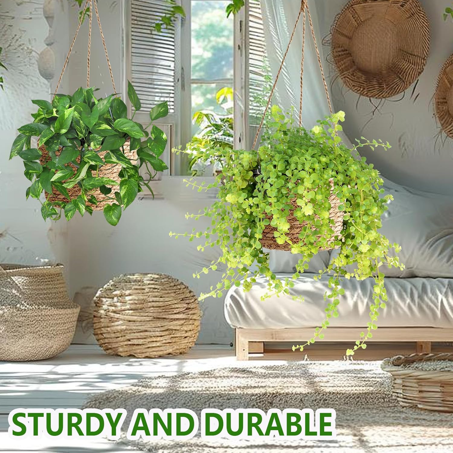 Seagrass Plant Basket / 8- Small-Caliber Woven Jute Hanging Planter