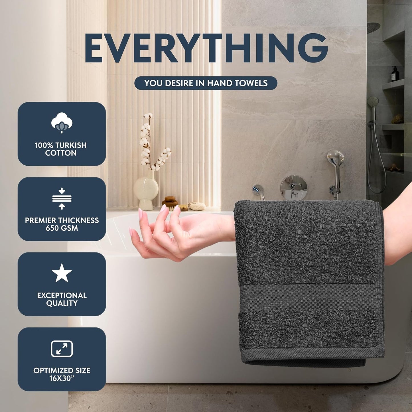 White Classic Luxury Multicolor Hand Towels - Soft 100% Turkish Cotton | Highly Absorbent Hotel spa Bathroom Towel