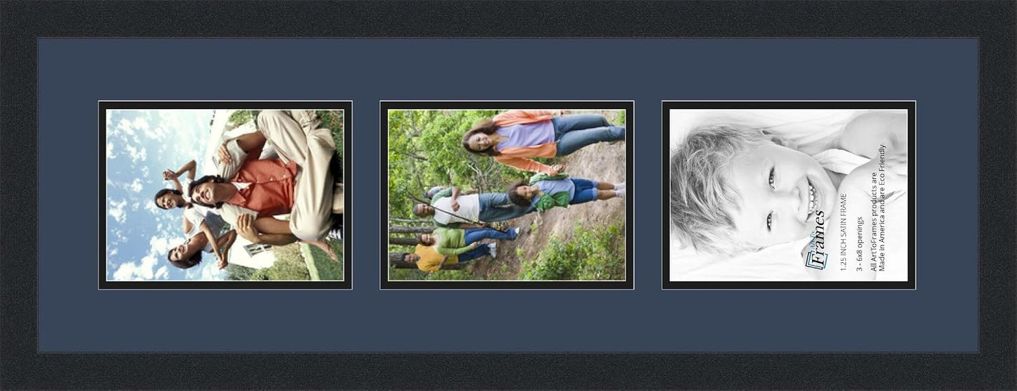 ArtToFrames Collage Photo Frame Double Mat with 3 - 6x8 Openings and Satin Black Frame