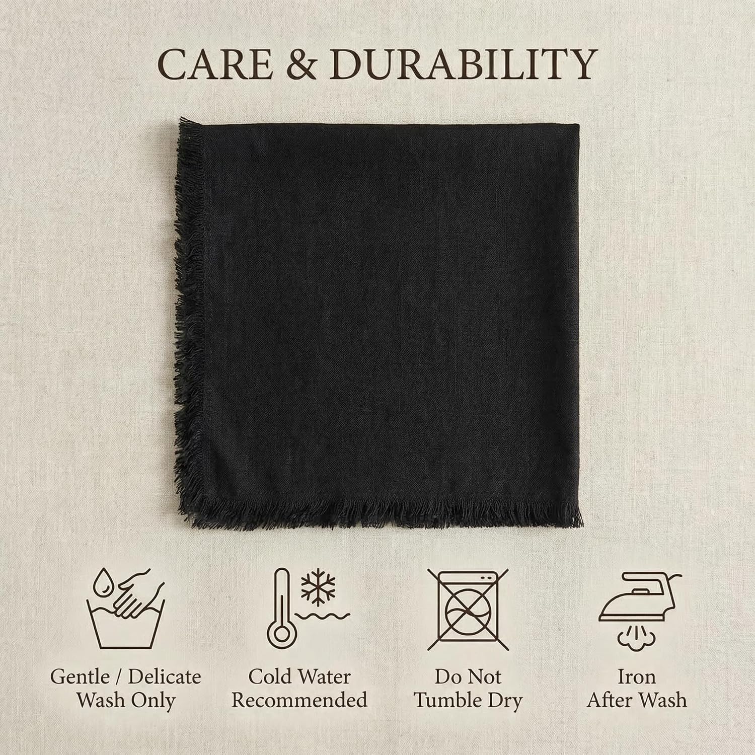 ACCENTHOME Black Cotton Linen Napkin Set of 12 18x18 inch Dinner Napkins | Cotton Linen Blend Napkins, Machine Wash On