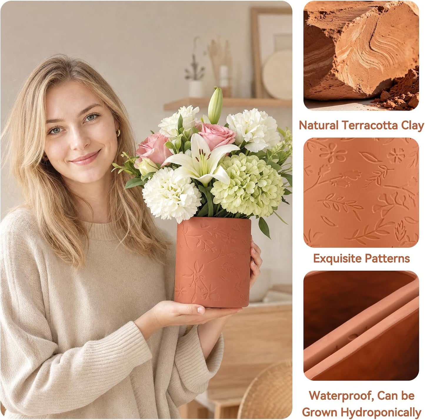 Terracotta Flower Vase / Decorative Vase for Dining Table Decor Fireplace Living Room Bathroom