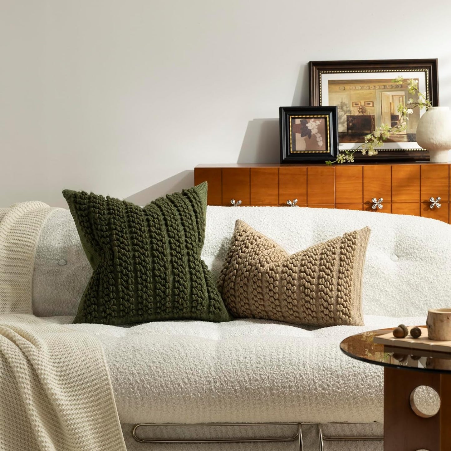 Wool Boucle Throw Pillow Cover Chic Accents Square Textured Decorative / Olive Green / 18 x 18