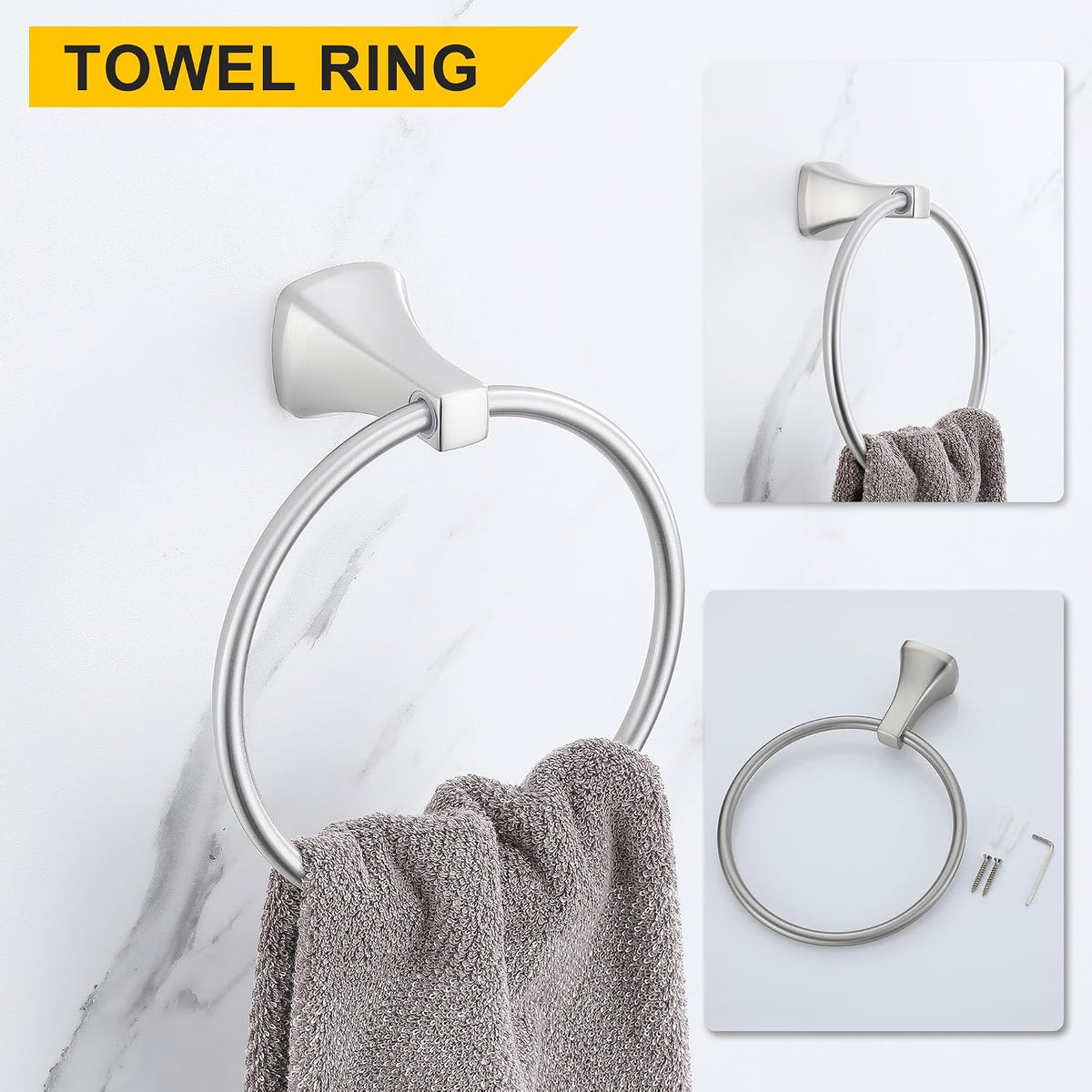 Brushed Brushed Nickel Bathroom Hardware Set 4 Piece Brushed Nickel Bathroom Accessories Set, 23.6 inch Bath Towel Bar