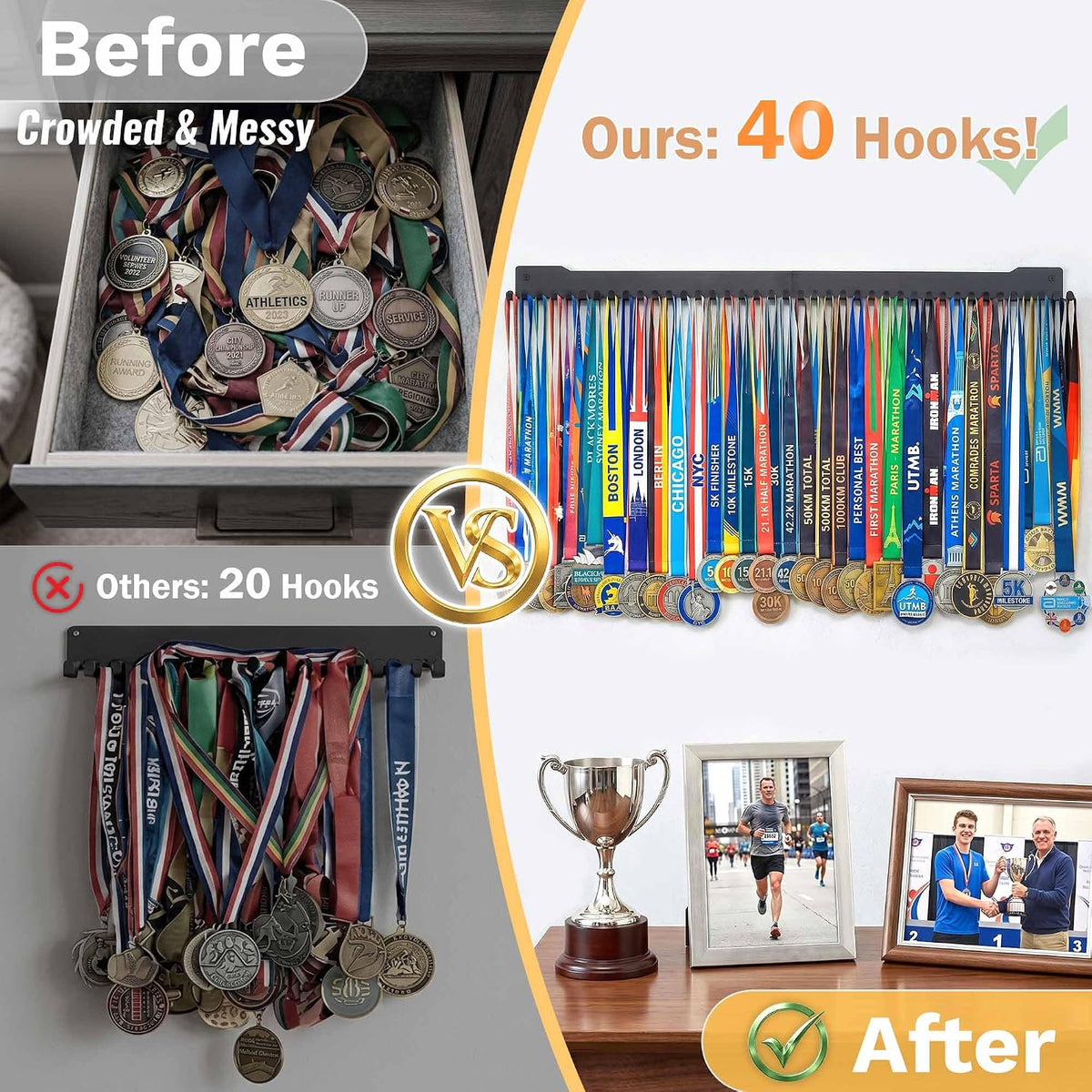 24-30 Inch Medal Hanger Display, Wall Mount Metal Ribbon Holder | Holds 60-100+ Medals, Supports 45 Lbs Capacity