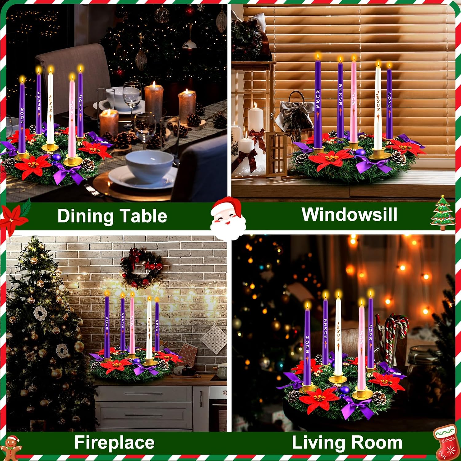 12in Christmas Advent Wreath 5 Candle Holder With Metal Cups For Taper Candles Advent Wreath And Candles Set Safety