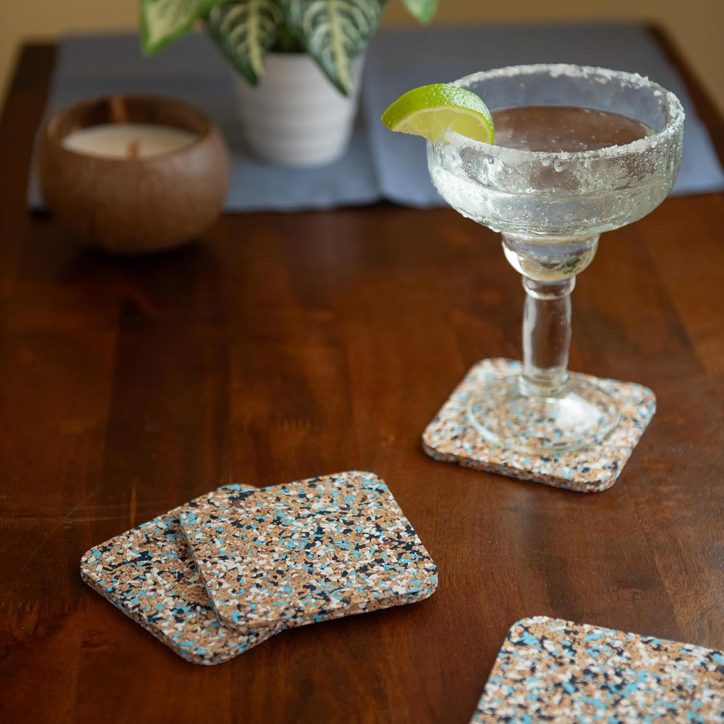 Colorful Drink Coaster / Blue / Set of 4
