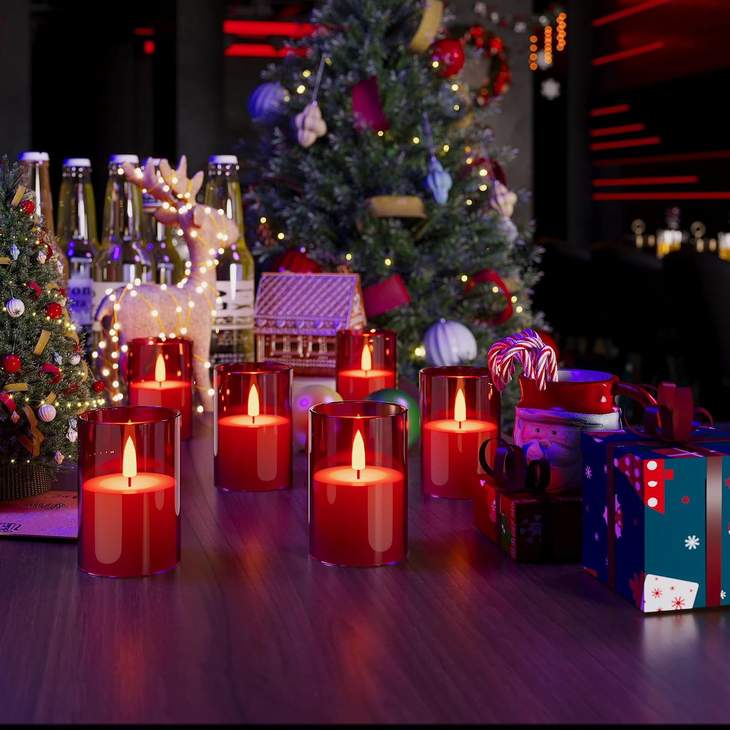 12Pack Flameless LED Candles with Timer, Battery Operated, Red, 2"x3" | Small Pillar & Votive Candle with Realistic