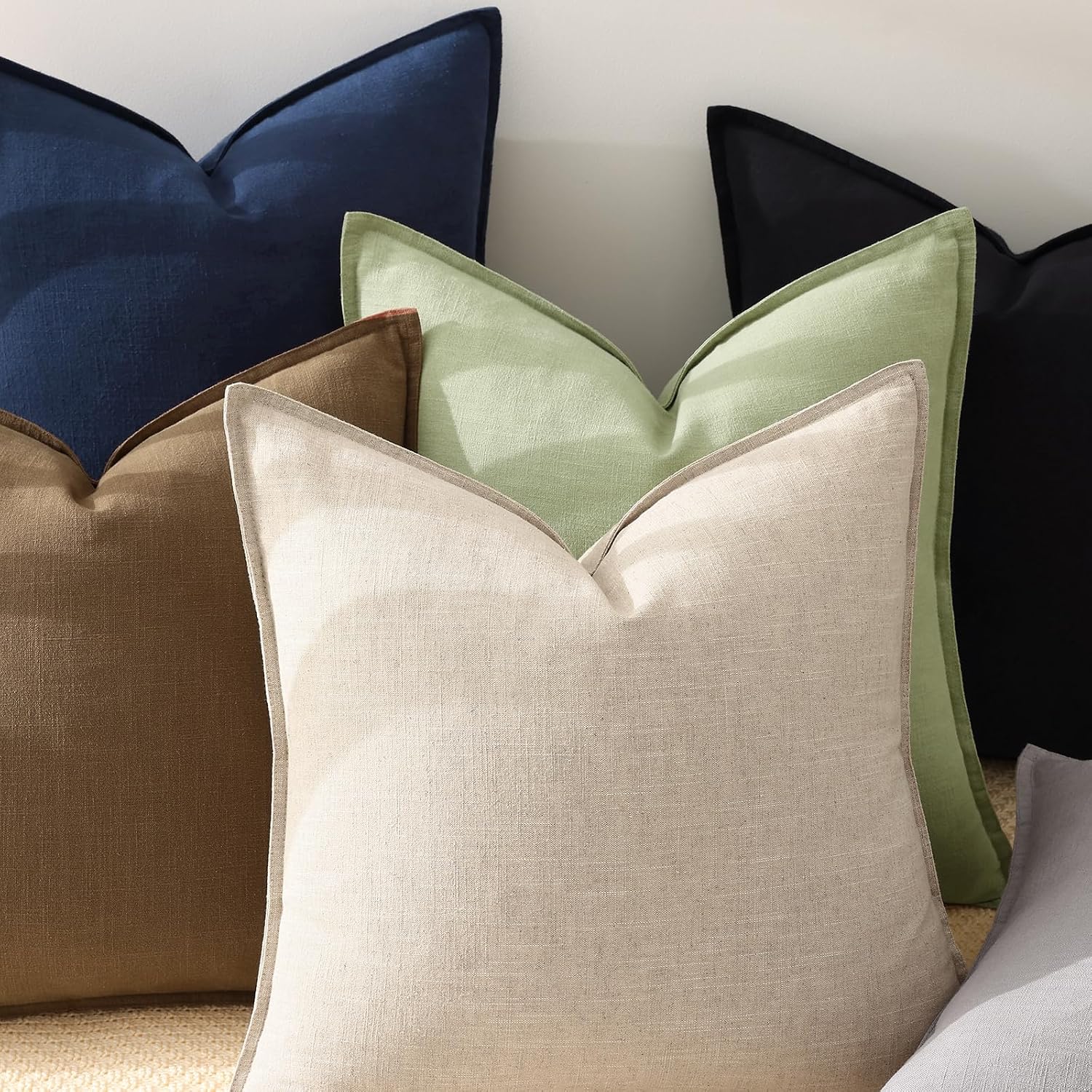 Fall Decorative Linen Throw Pillow Covers Pillow Covers / Black / 18 x 18 / Set of 2