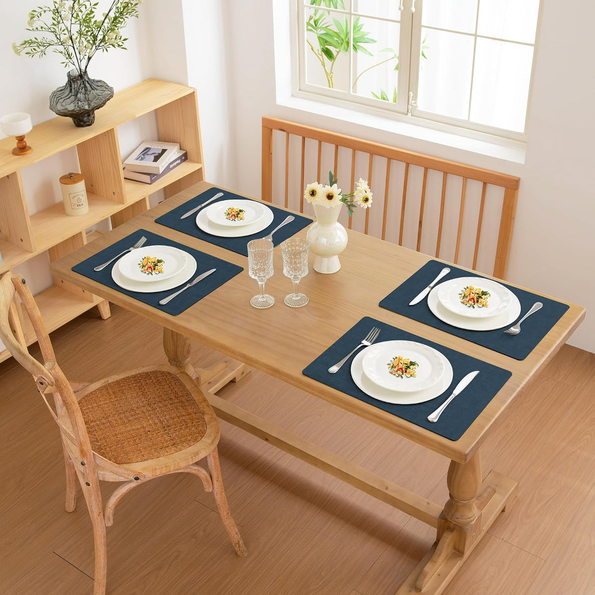 FROMHEART Faux Leather PU Placemats Set of 8 (Dark Blue,11.8" x 17") | Waterproof,Heat/Oil Stain-Resistant Table