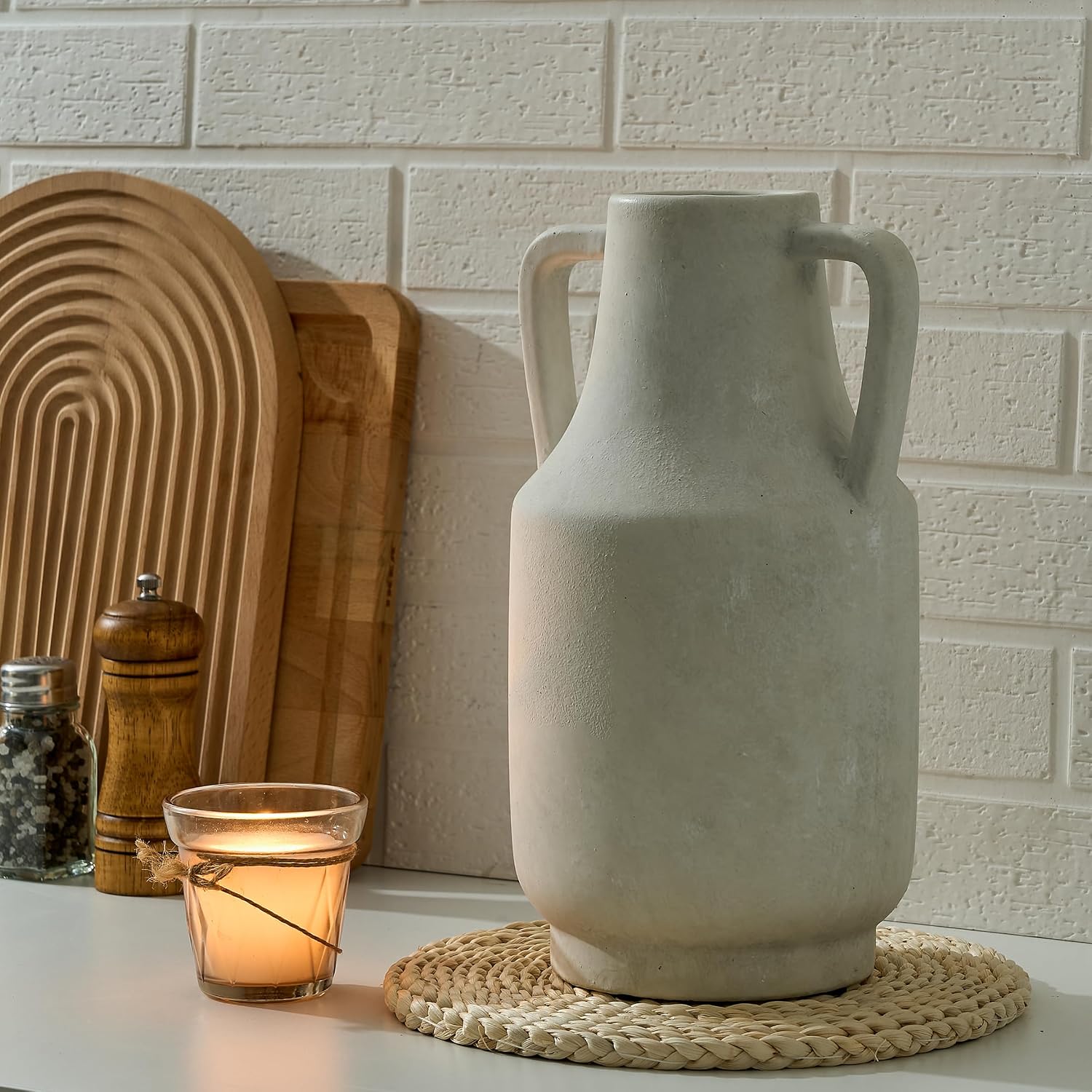 Ceramic Rustic Flower Vase / 112-kiln-fired White / 12 Inch