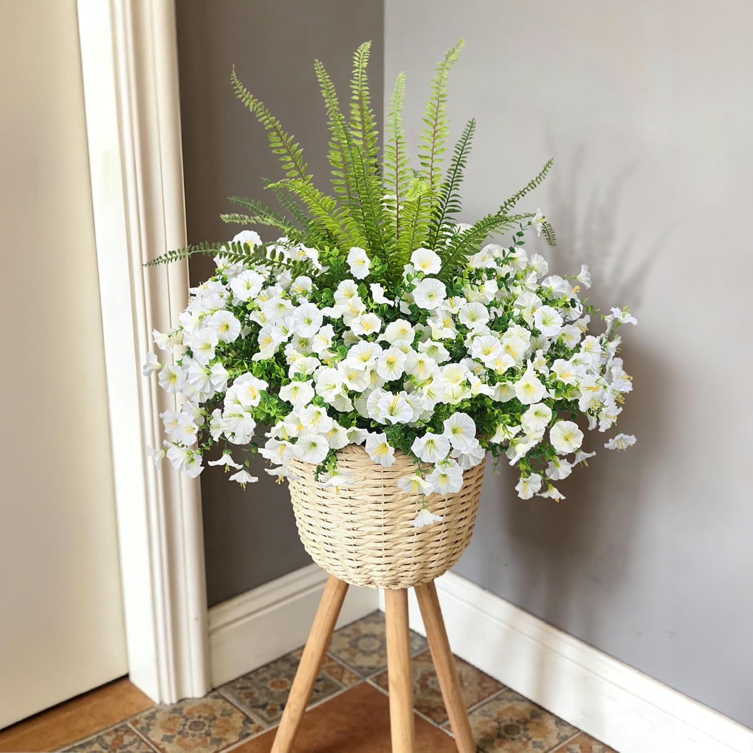 Artificial Flowers / UV Resistant Silk Fake Morning Glory Tall Ferns / 2 Color Mixed
