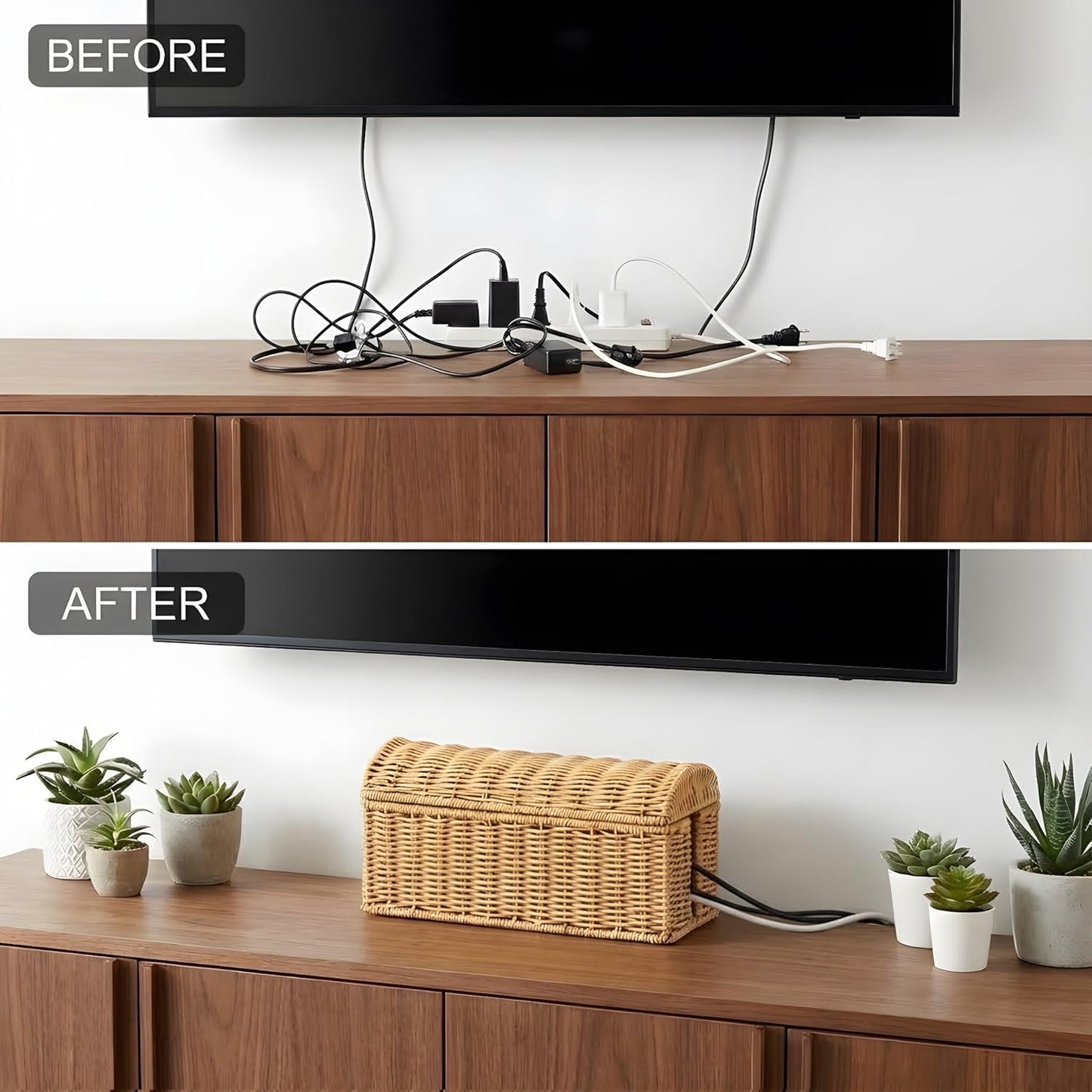 Rattan Cable Management Box / Natural / Domed Box / Large