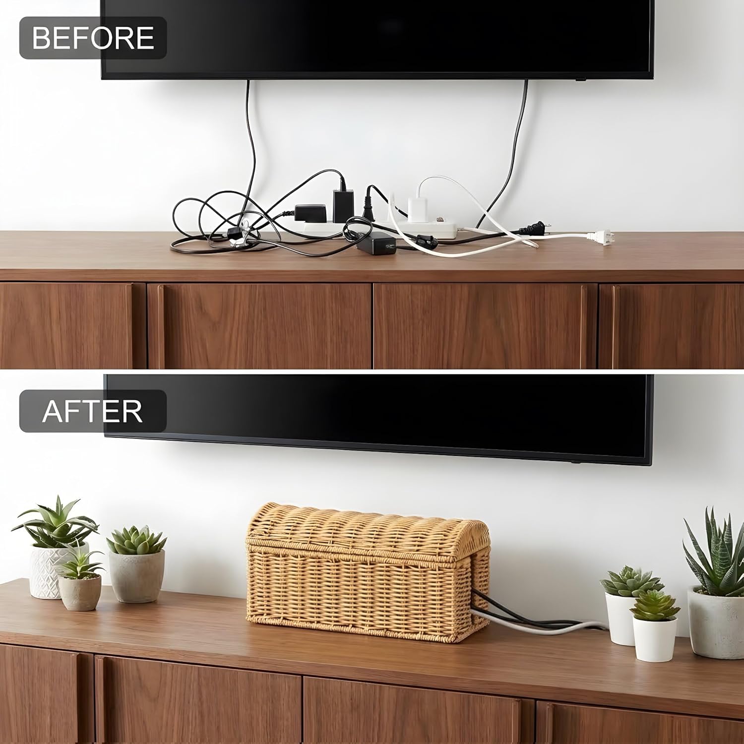 Rattan Cable Management Box / Natural / Domed Box / Large