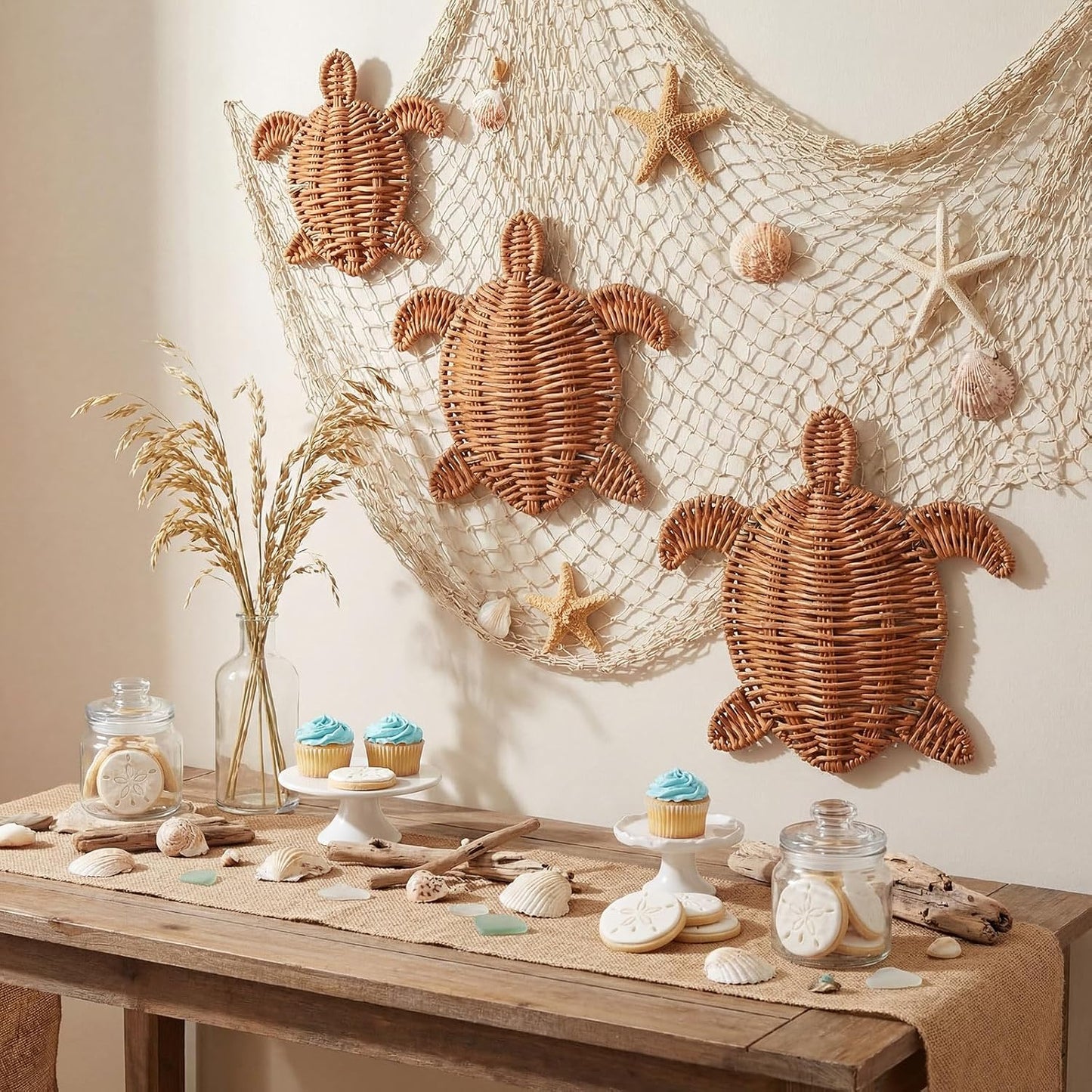 Sea Turtle Wicker Wall Decor 3 Size Handmade Coastal Summer Rattan Wall Art Decor Beach / Set of 3