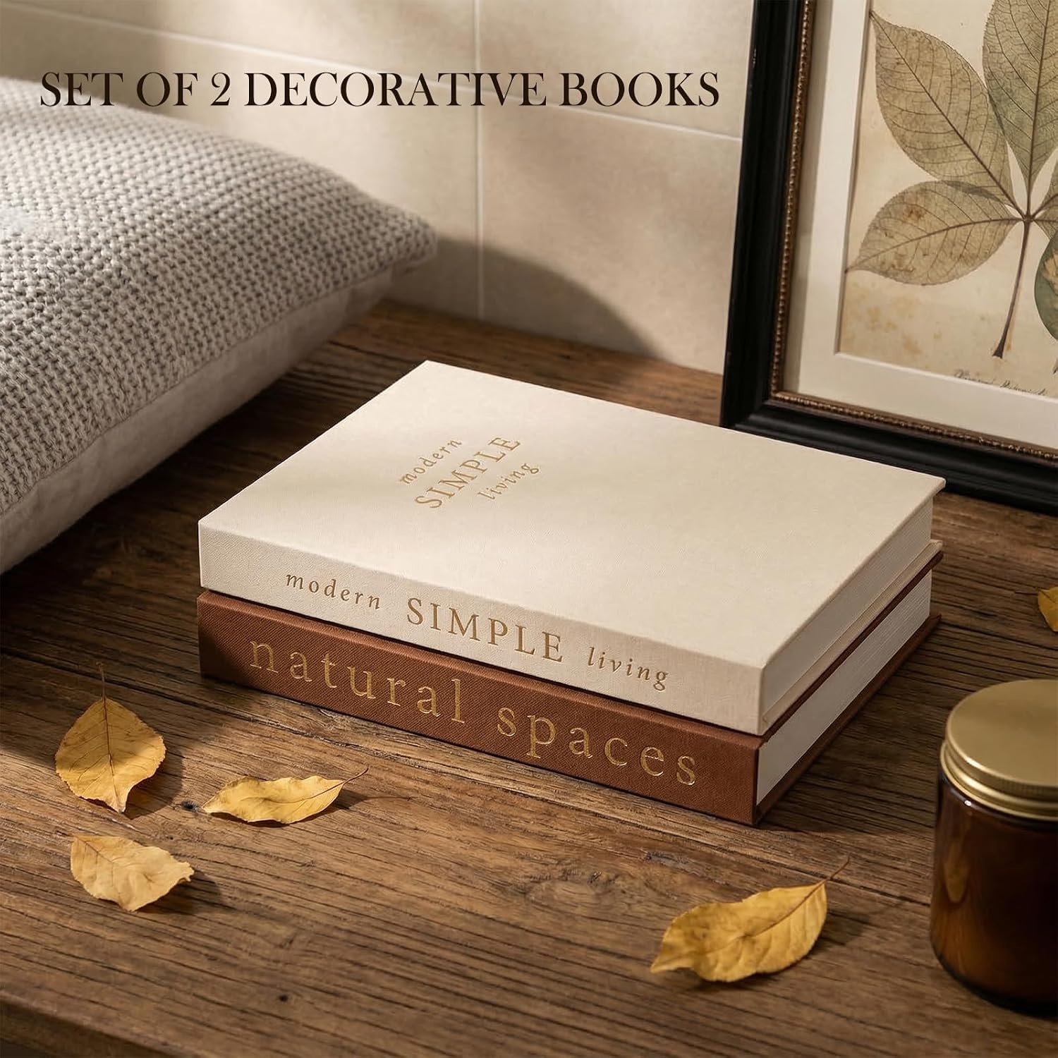 Linen Covered Decor Books / Gold / Set of 2