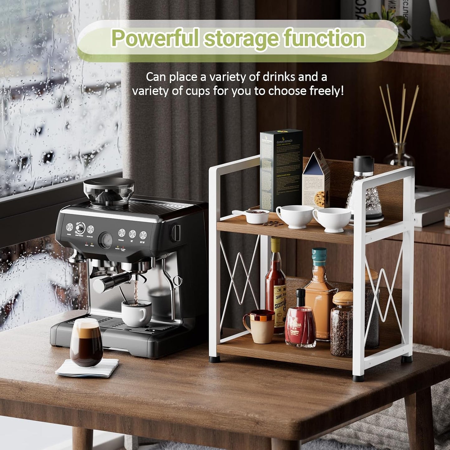 Aduanbang Coffee Bar Accessories Organizer, 2 Tier Wooden Kitchen Counter Shelf, Coffee Organizer Station for