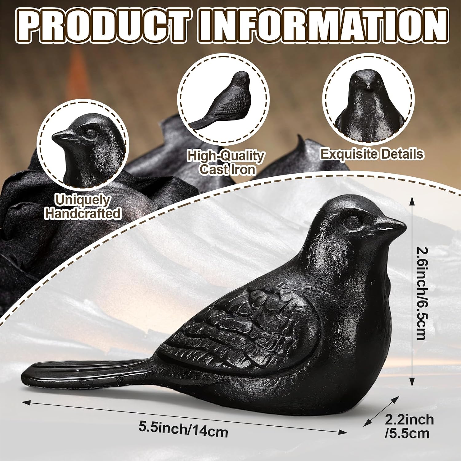 Cast Iron Bird Statue Heavy Duty Metal Bird Door Stopper Rusic Animal Decorative Statue / Set of 2
