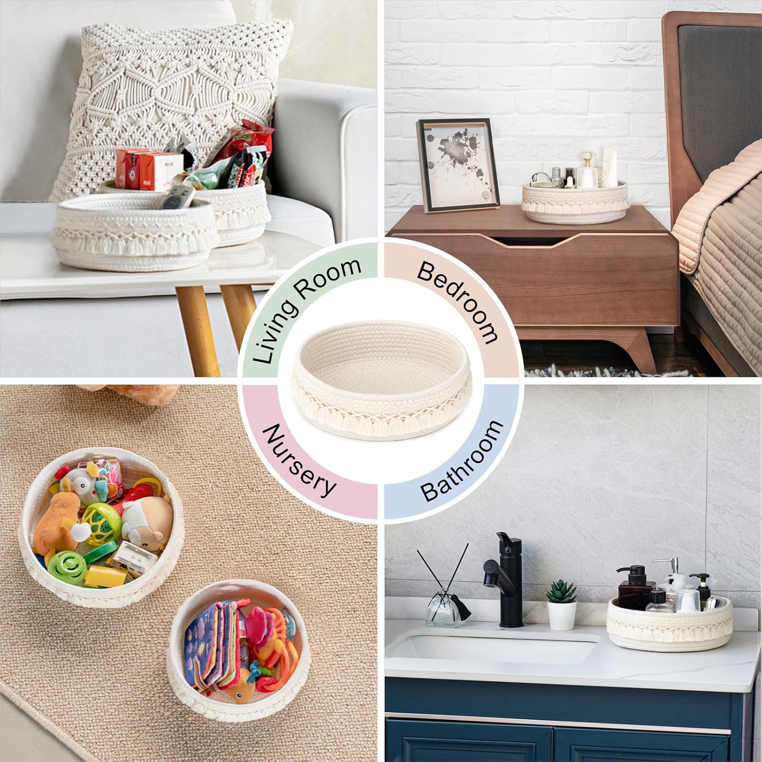Makeup Perfume Holder Organizer Macrame Decorative Woven Rope Basket Boho Decor Cosmetics / Cream