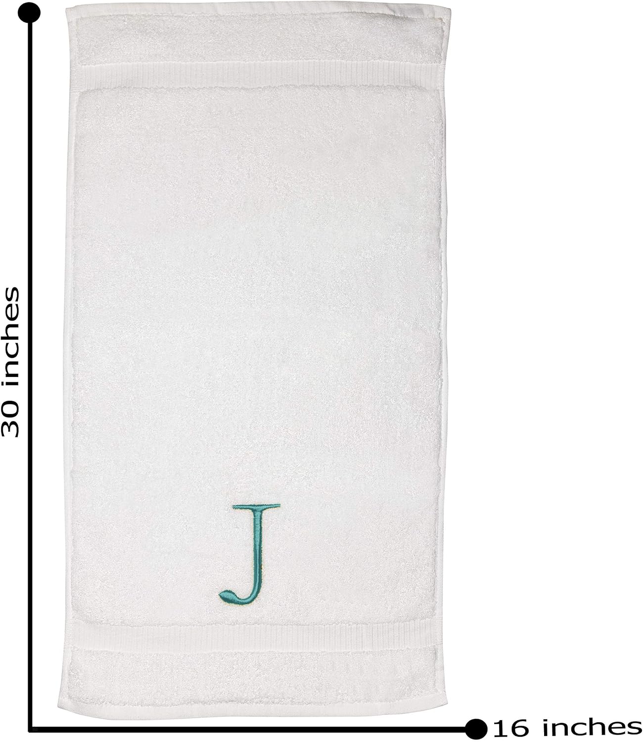 White with Teal Monogrammed Hand Towels for Bathroom - Set of 2 Letter J | Luxury Hotel Quality Initial Towels For