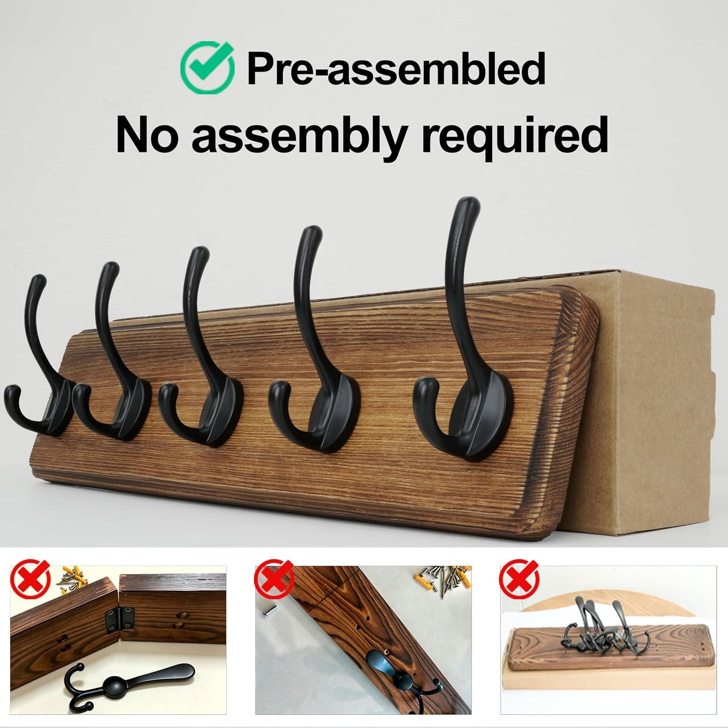 WEBI Coat Rack Wall Mount,Coat Hooks Wall Mounted,16" Hole to Hole,Coat Hanger Wall,Hook Rack Rail,5 Hooks for Hanging