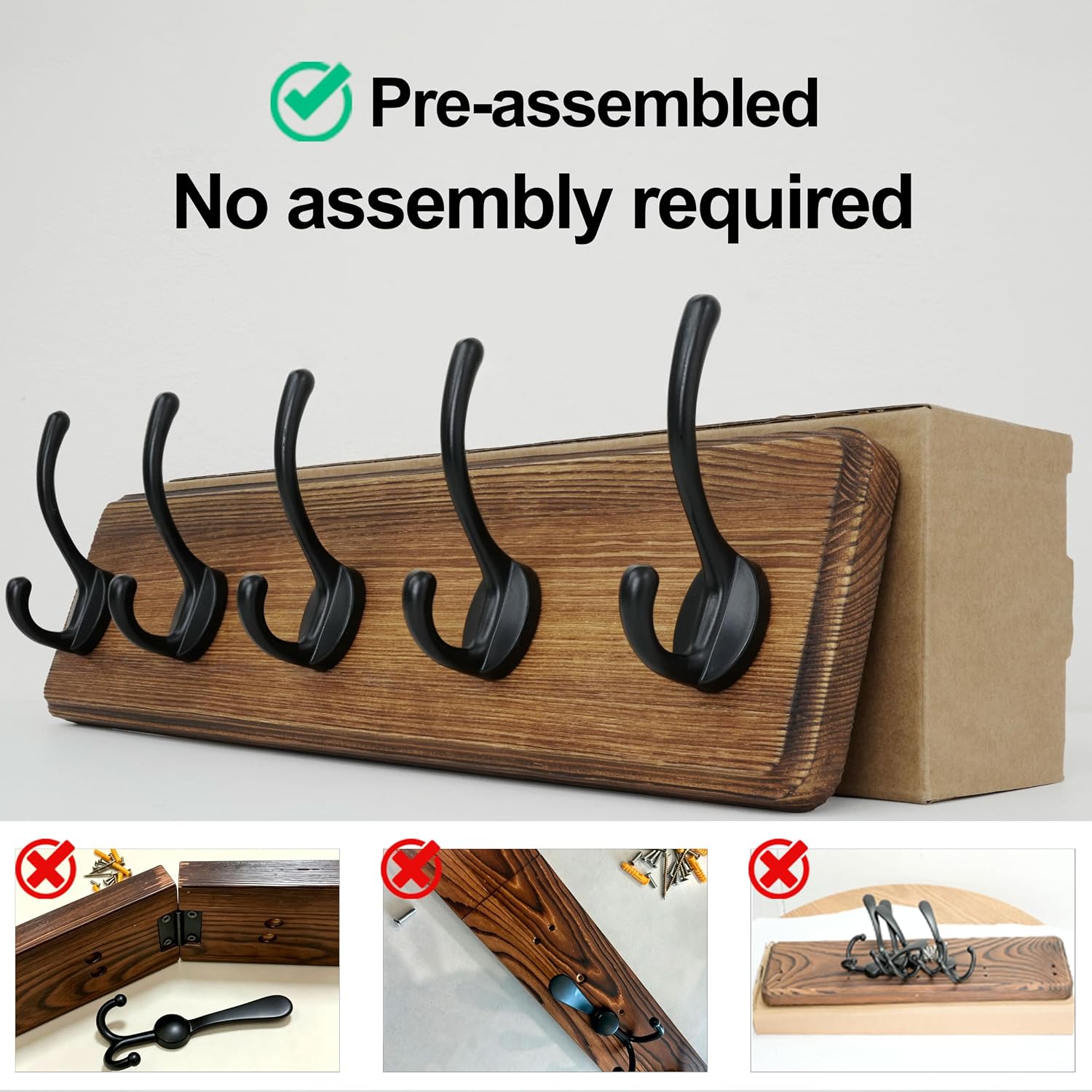 WEBI Coat Rack Wall Mount,Coat Hooks Wall Mounted,16" Hole to Hole,Coat Hanger Wall,Hook Rack Rail,5 Hooks for Hanging