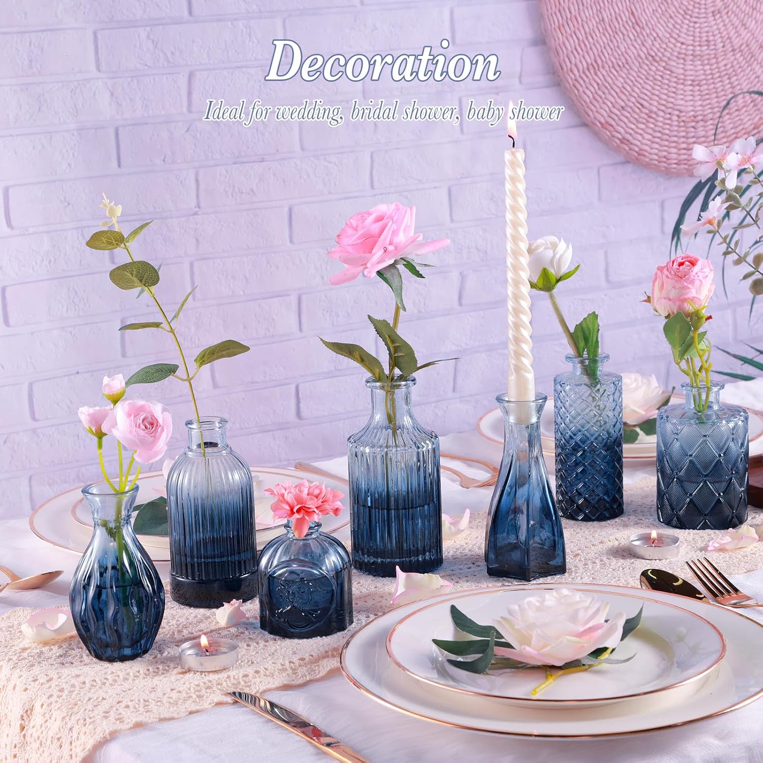Glass Blue Bud Vases / Standard-blue / Set of 12
