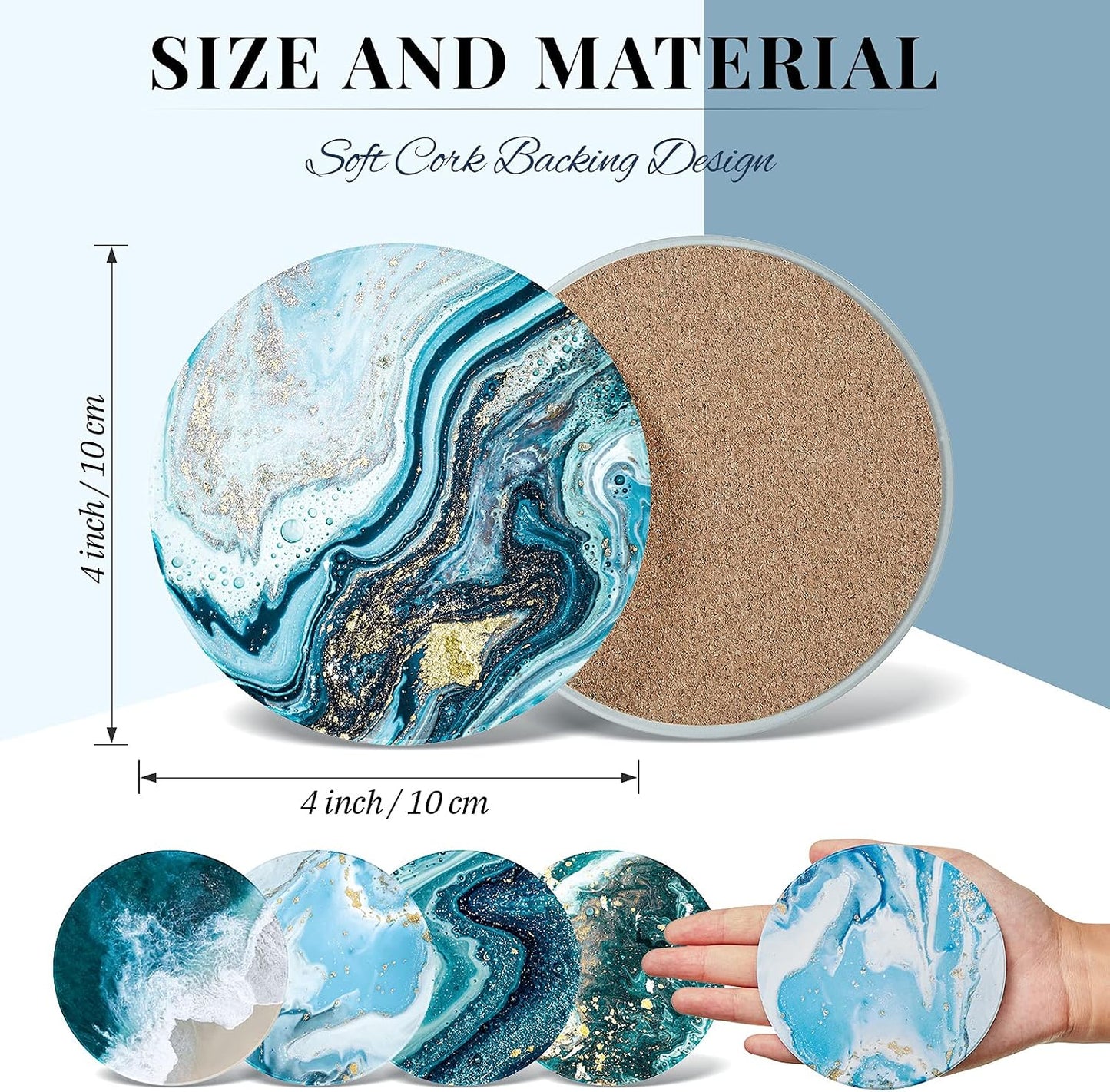 Holder / Marble Ocean Pattern Ceramic Absorbent Ocean Style Absorbent Ceramic Coasters / Set of 8