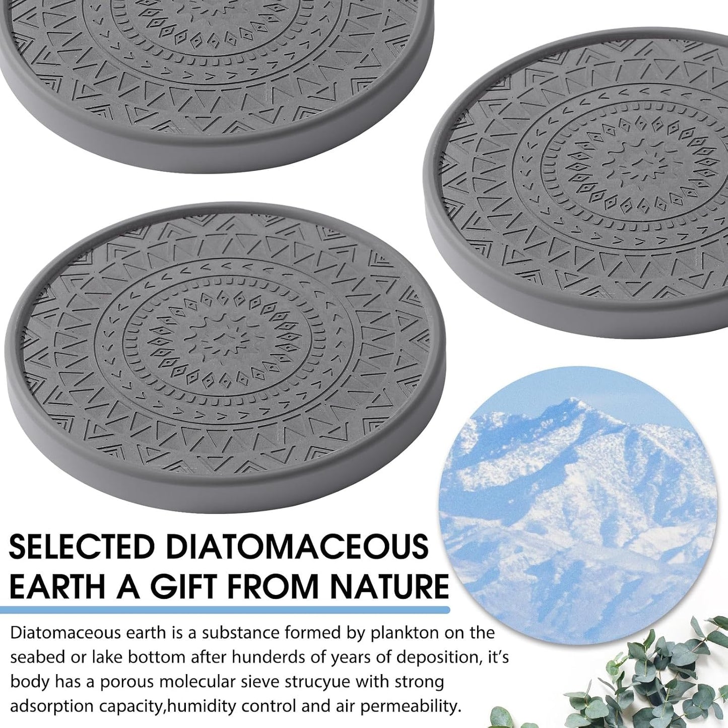 Holder Absorbent Stone Drink Coasters Instant Drying Tray for Tabletop / Black / Set of 4