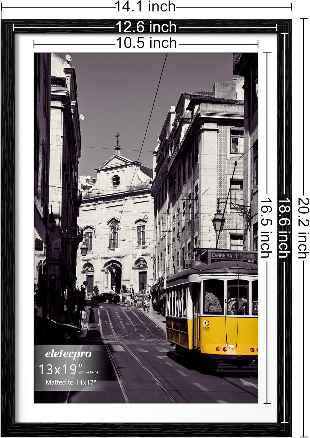 eletecpro 13x19 Picture Frames, Acrylic Cover, Black, Set of 10 | Display Photo 11x14 with Mat or 13x19 without