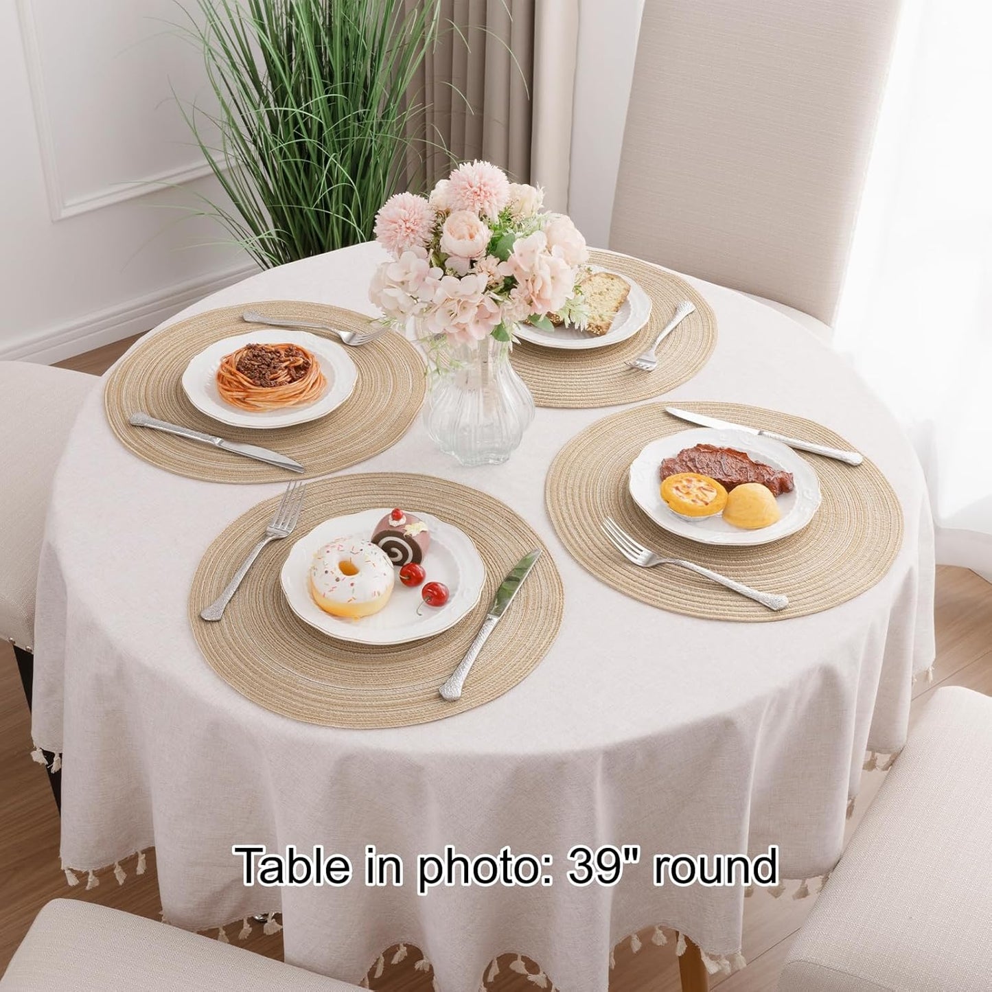 SHACOS Round Braided Placemats Set of 8 Cotton Fabric Round Table Mats Non Slip Washable 15 inch Round Place Mats Home