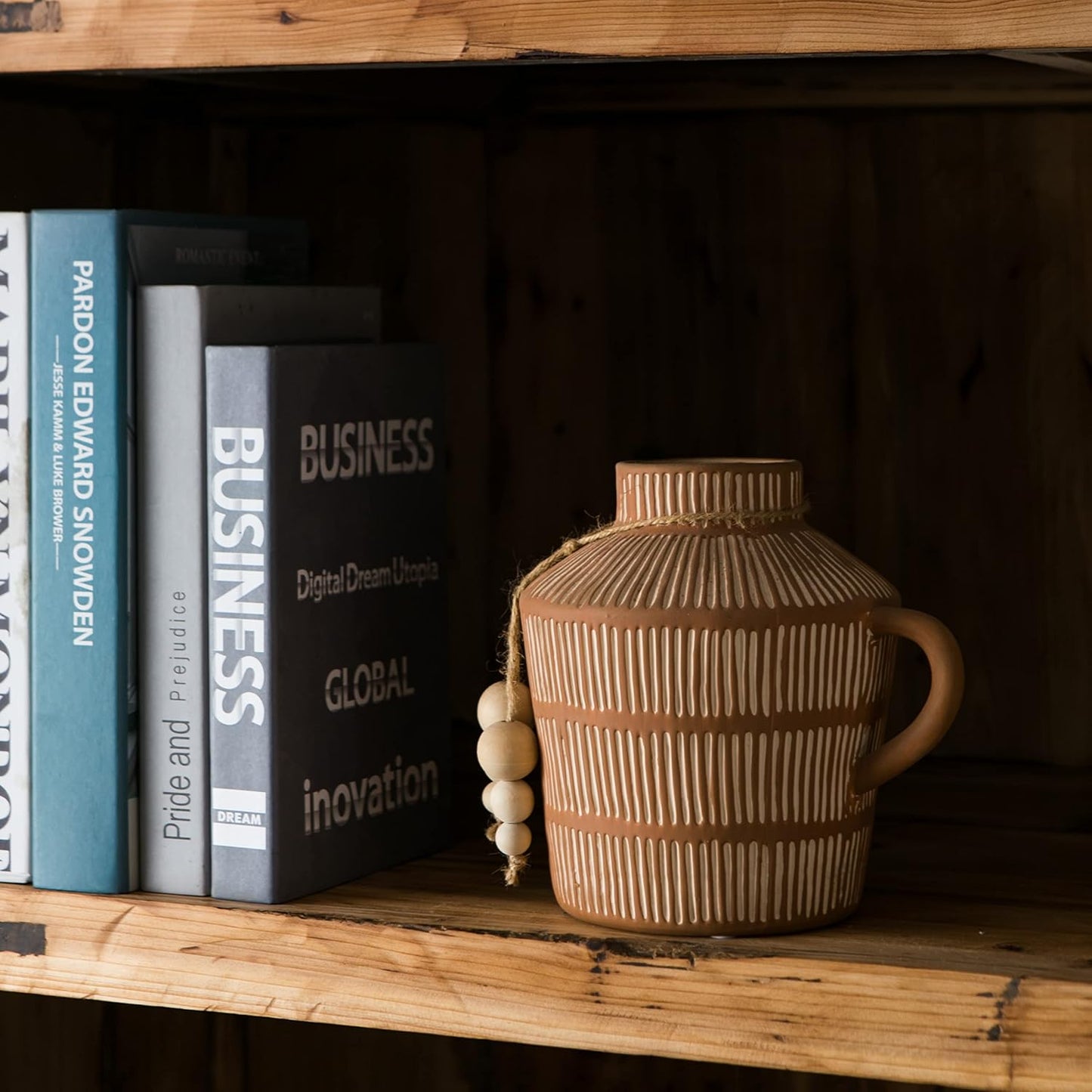 Rustic Farmhouse Vase / Yellow - Wooden Beads
