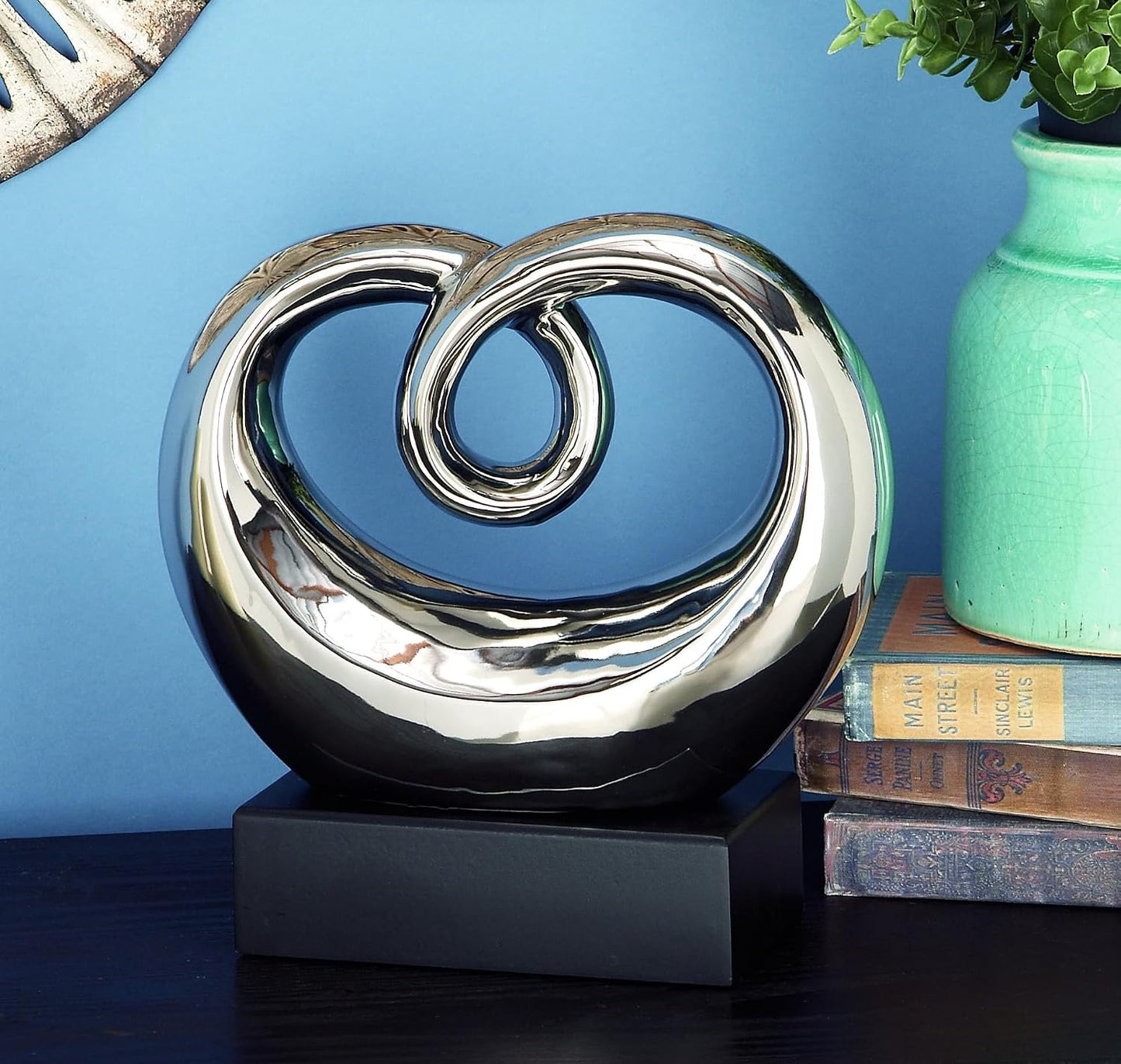 Ceramic Abstract Decorative Sculpture Swirl Home Decor Statue / Black / 10 x 4 x 10