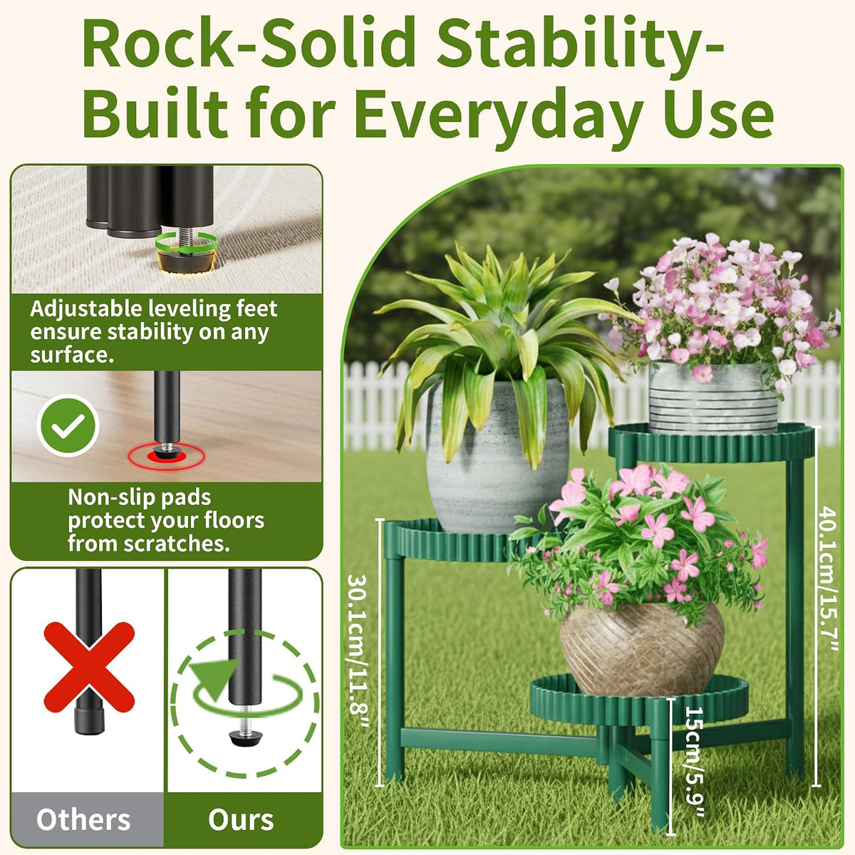 Plant Stand Indoor Outdoor, 3 Tier Corner Metal Flower Display Holder Shelf, Folding Tall Plant Rack for House Patio