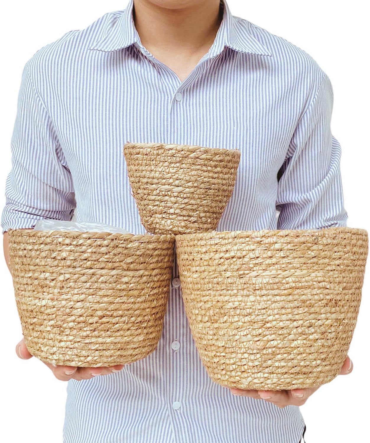 Woven Seagrass Plant Basket Without Handles / Without Handers / Natural / Set of 3