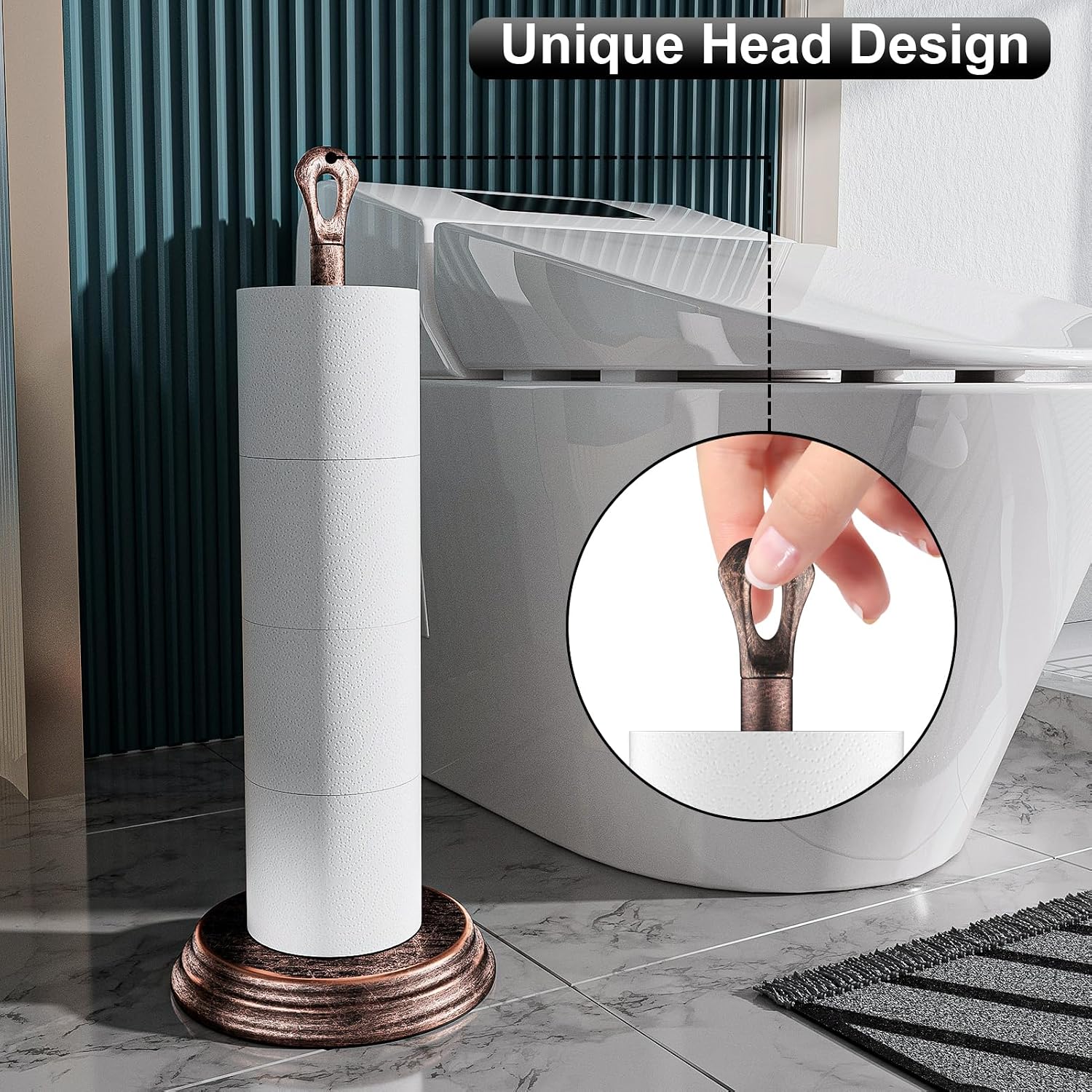 KASUNTO Toilet Paper Holder with Rustproof, Metal Free Standing Toilet Paper Stand Storage for Bathroom, Tissue Paper