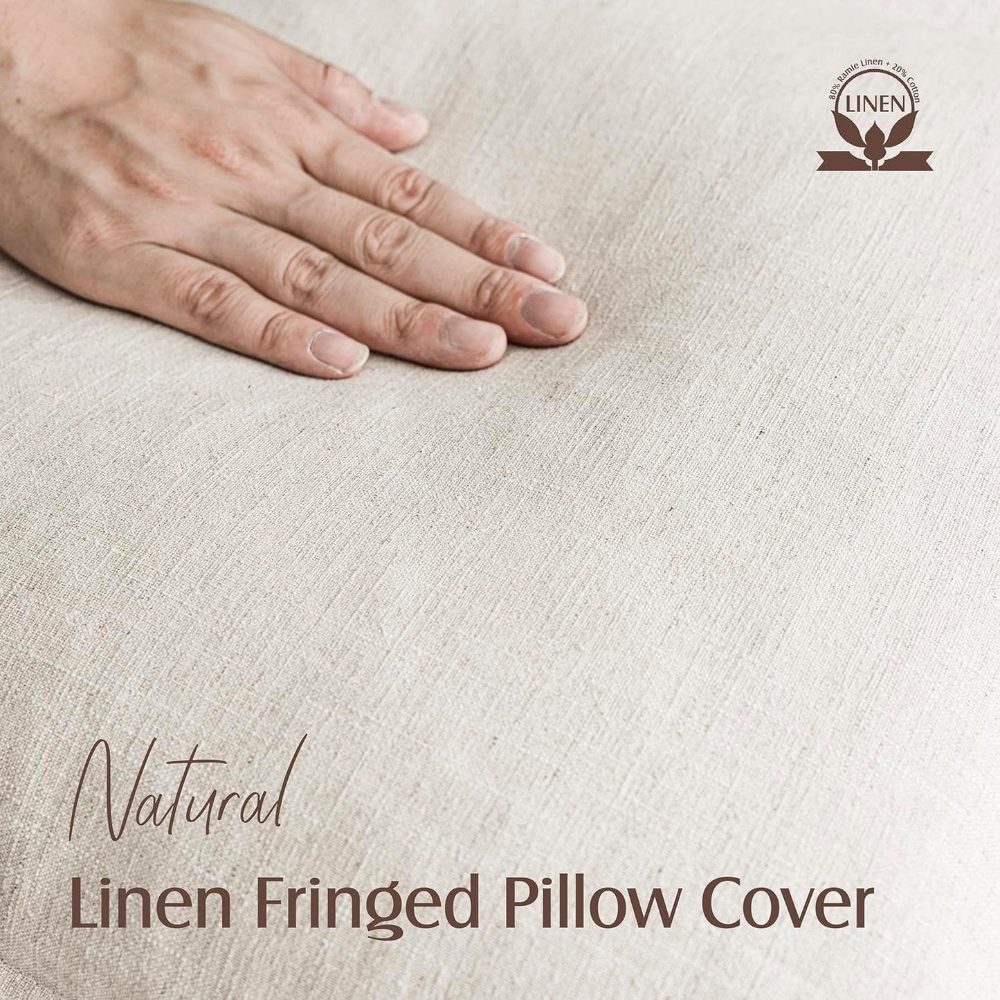 Decorative Linen Fringe Throw Pillow Covers Boho Farmhouse / 18 x 18 / Natural Beige / Set of 2
