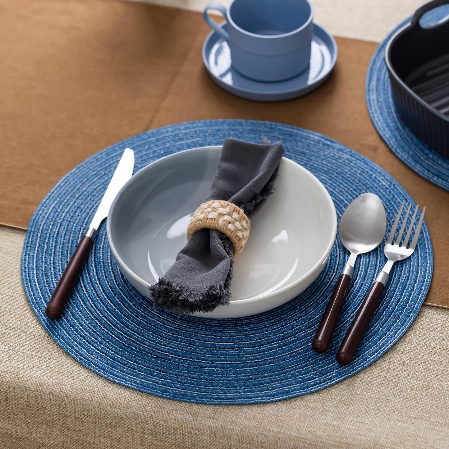 BARoyal Round Placemats Set of 12 Woven Placemats Washable Braided Table Mats for Dining Table Heat Resistant Non-Slip