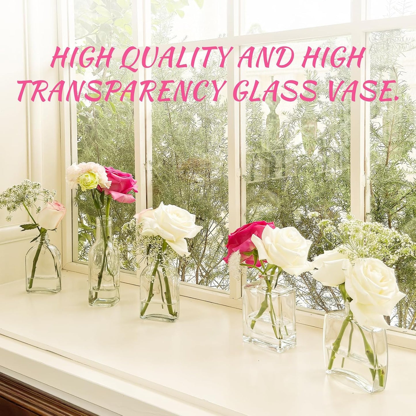 Glass Small Bud Vases Set / Clear / Set of 33