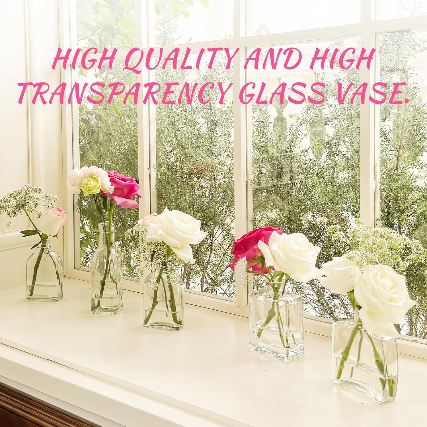 Glass Small Bud Vases Set / Clear / Set of 33
