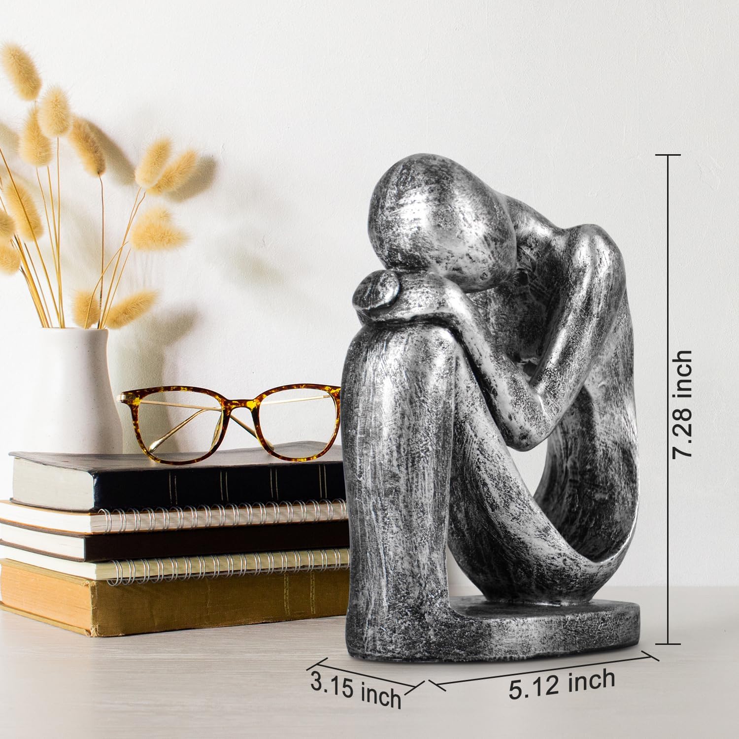 Modern Figurine / Resin Thinker Statue Abstract Art Sculpture / Vintage Silver