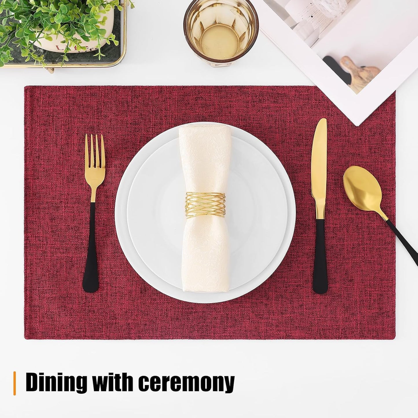 Homaxy Cloths Placemats for Dining Table Set of 6, 13" x 19", Red | Heat Resistant, Washable, Cotton Linen Blend Table