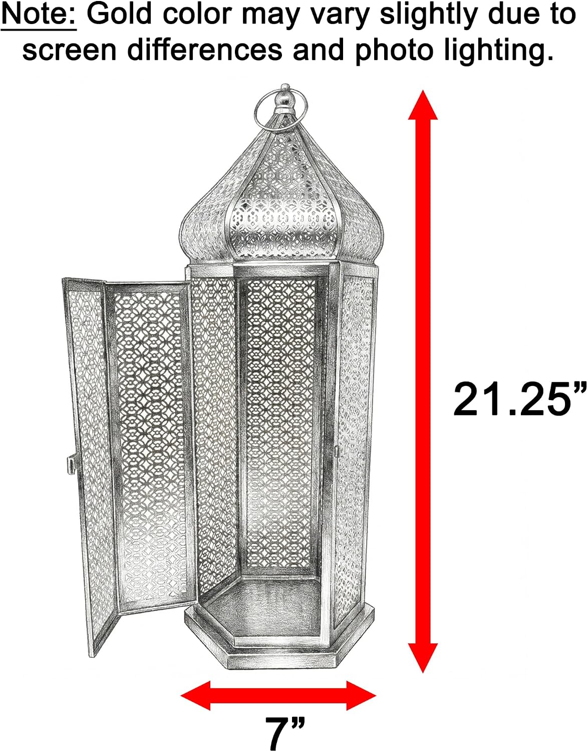 Vela Lanterns Decorative Indoor Gold Moroccan Floor Lantern, Extra Large | Big Moroccan Candle Holder Lamp, Golden