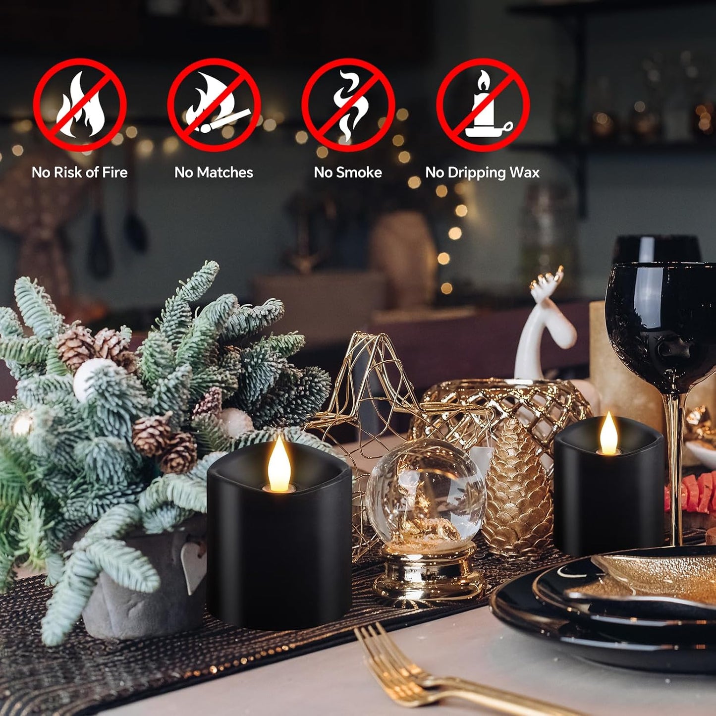 3x3 Flickering Flameless Candles Set of 2, Real Wax LED Candles,with Timer, 3 inch Flameless Candles with